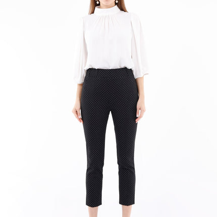 Slim Fit Stretchy Lycra Polka Dot Black Pants - G - Line