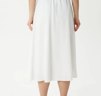 Sporty White Flared Midi Skirt with Elastic Waist and Pockets - G - Line