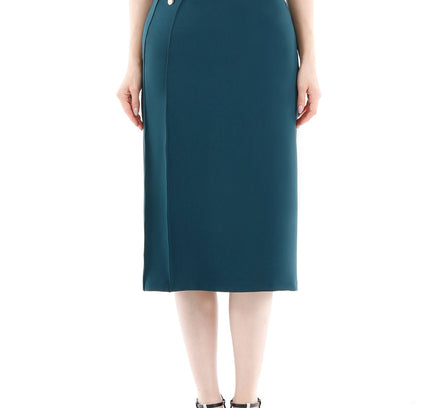 Stitch Detail Green Pencil Midi Skirt - G - Line