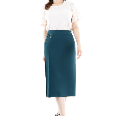 Stitch Detail Green Pencil Midi Skirt - G - Line