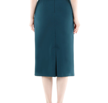 Stitch Detail Green Pencil Midi Skirt - G - Line