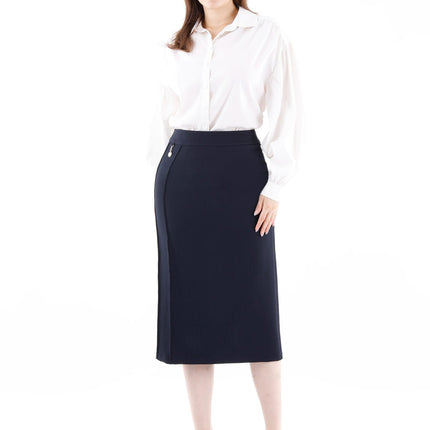 Stitch Detail Navy Pencil Midi Skirt - G - Line