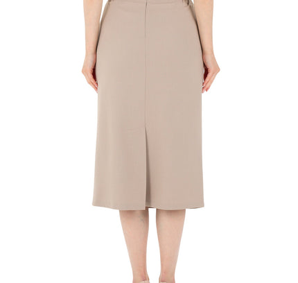 Stone Midi Pencil Skirt with Elastic Waist and Closed Back Vent - G - Line