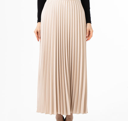 Stone Pleated Maxi Skirt Elastic Waist Band Ankle Length Plisse Skirt - G - Line