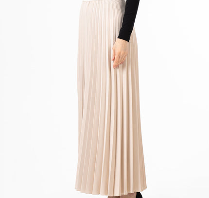 Stone Pleated Maxi Skirt Elastic Waist Band Ankle Length Plisse Skirt - G - Line