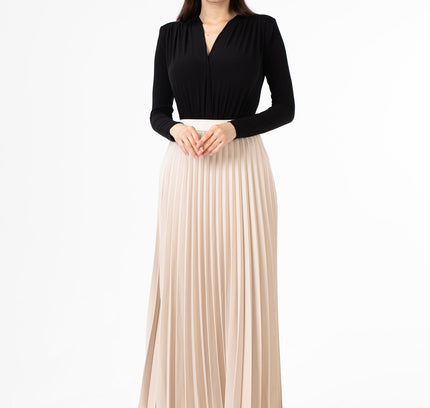 Stone Pleated Maxi Skirt Elastic Waist Band Ankle Length Plisse Skirt - G - Line