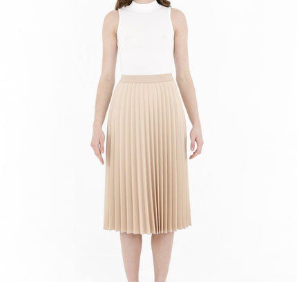 Stone Pleated Skirt High Waist Elastic Waist Band Midi Skirt - G - Line