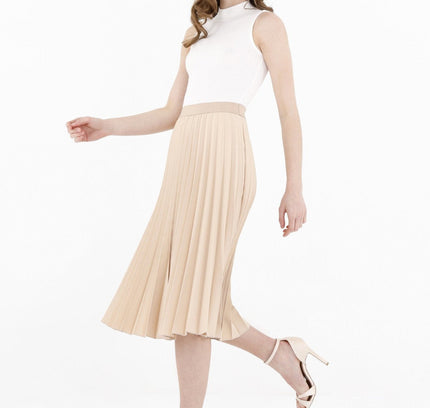 Stone Pleated Skirt High Waist Elastic Waist Band Midi Skirt - G - Line