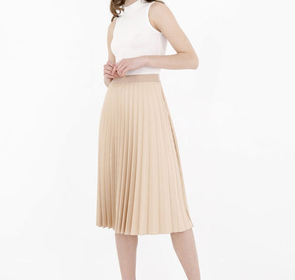 Stone Pleated Skirt High Waist Elastic Waist Band Midi Skirt - G - Line