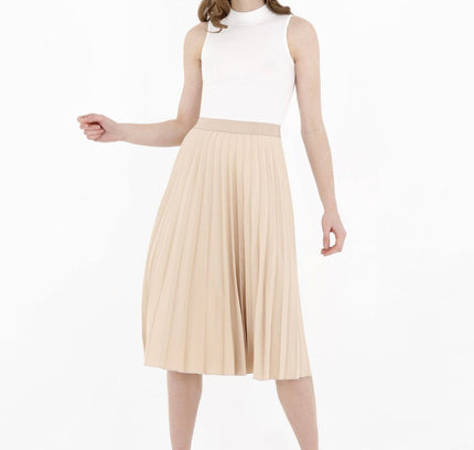 Stone Pleated Skirt High Waist Elastic Waist Band Midi Skirt - G - Line