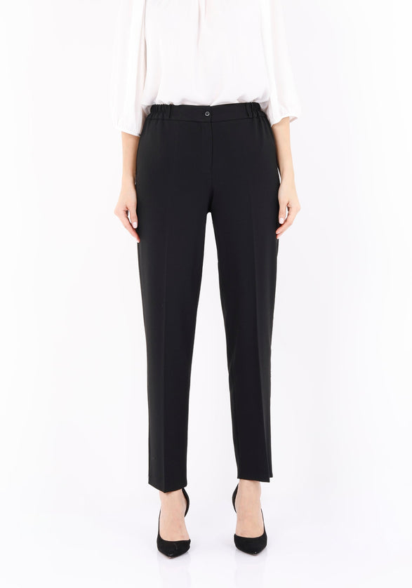 Straight Black Pants with Elastic Waistband and Zipper Combined - G - Line
