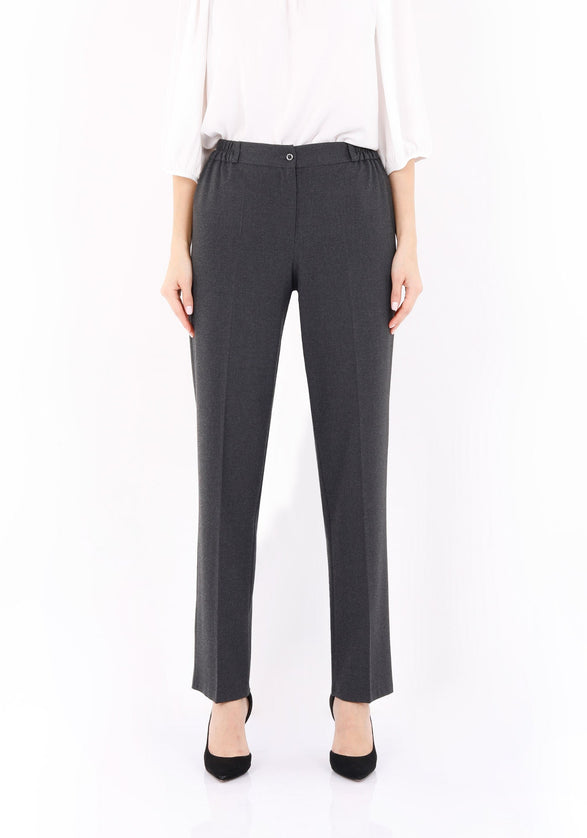 Straight Charcoal Pants with Elastic Waistband and Zipper Combined - G - Line