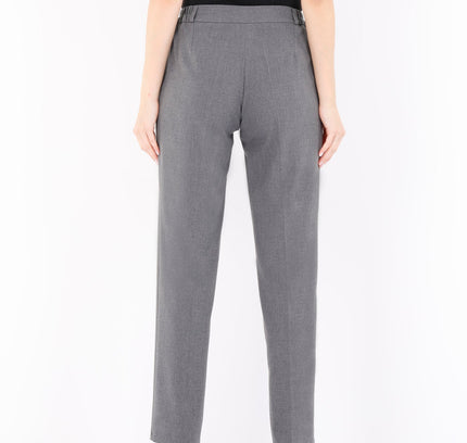 Straight Grey Pants with Elastic Waistband and Zipper Combined - G - Line