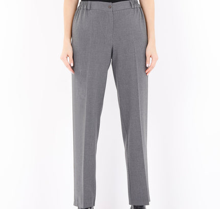 Straight Grey Pants with Elastic Waistband and Zipper Combined - G - Line