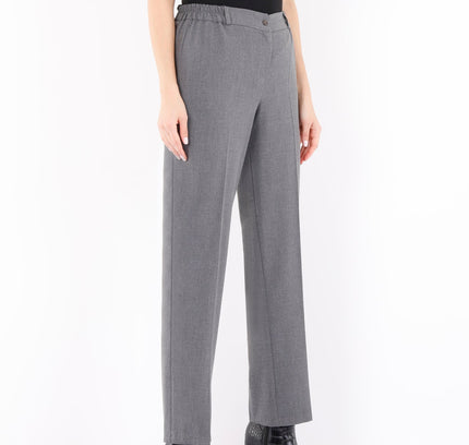 Straight Grey Pants with Elastic Waistband and Zipper Combined - G - Line