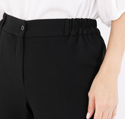 Straight Pants with Elastic Waistband and Zipper Combined - G - Line