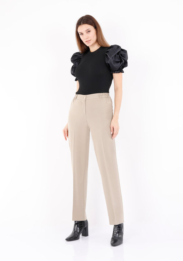 Straight Stone Pants with Elastic Waistband and Zipper Combined - G - Line