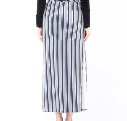 Striped Grey Maxi Pencil Skirt with White Thin Plisse Slit - G - Line