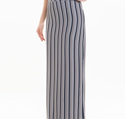 Striped Grey Maxi Pencil Skirt with White Thin Plisse Slit - G - Line