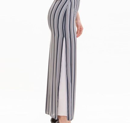 Striped Grey Maxi Pencil Skirt with White Thin Plisse Slit - G - Line