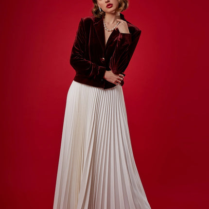 Sunburst A - line Pleated Maxi Skirt with Elastic High Waist - G - Line