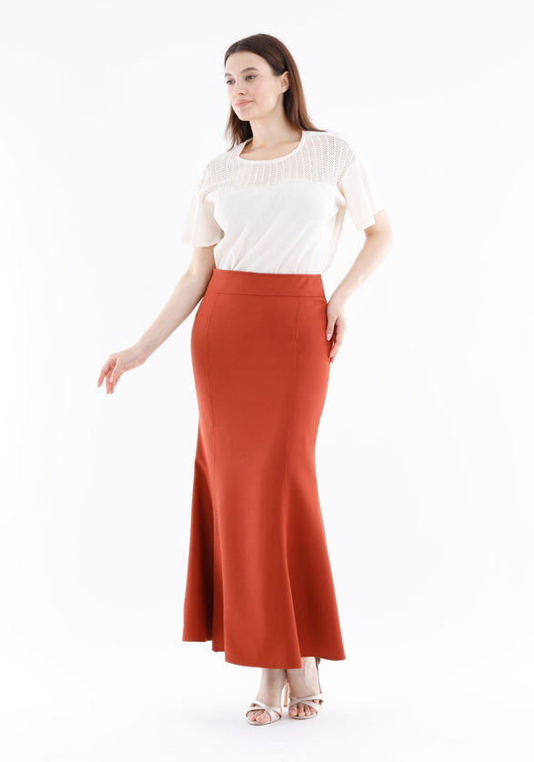 Tile Red Fishtail Maxi Skirt - G - Line