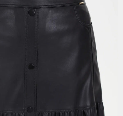 Vegan Leather Midi Skirt with Button Details and Pockets - G - Line