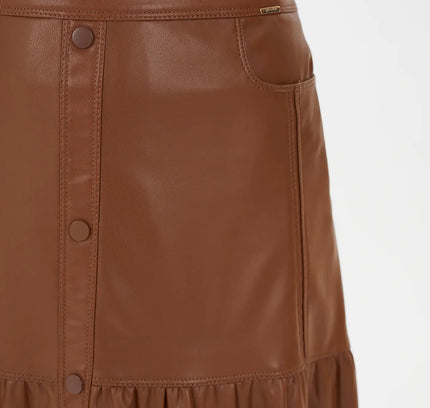 Vegan Leather Midi Skirt with Button Details and Pockets - G - Line