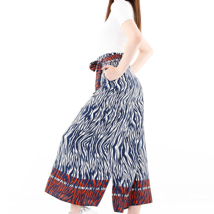 Wheel Tiger Pattern Palazzo Pants with Pockets and Belt - G - Line