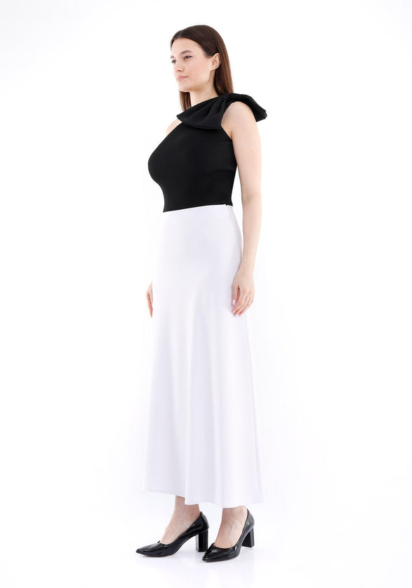 White A - Line Style Comfy Maxi Dress Skirt - G - Line