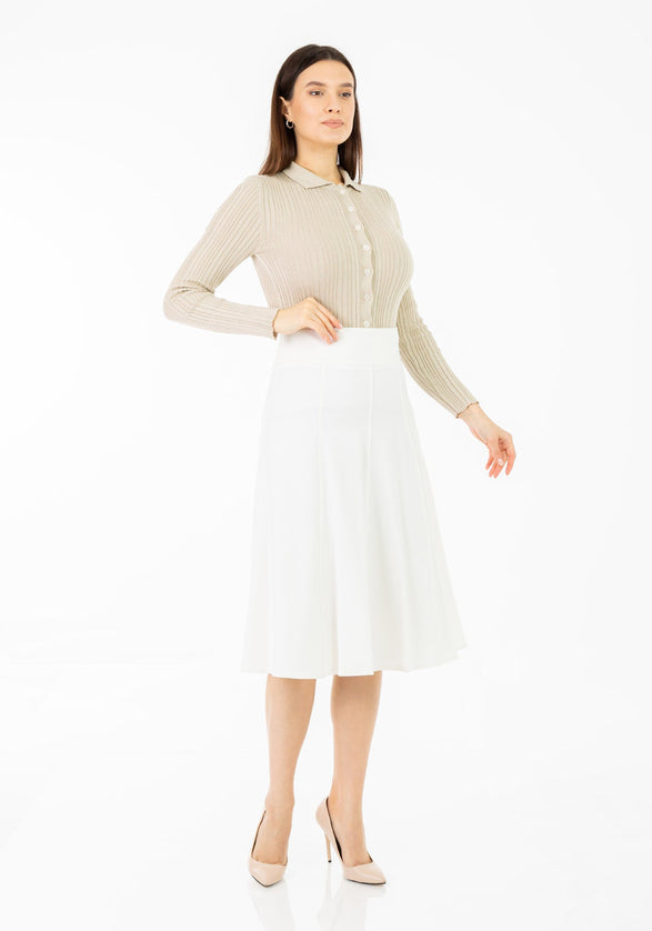 White Eight Gore Calf Length Midi Skirt for Every Occasion - G - Line