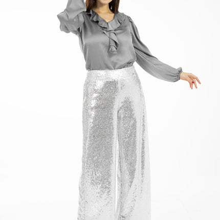 White Sequin Wide Leg Pants - G - Line