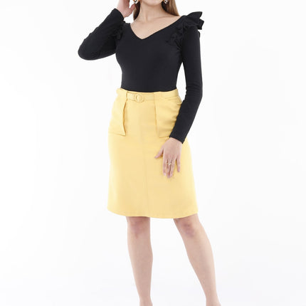 Yellow Pencil Skirt - Comfy High Waist - G - Line