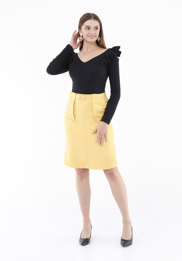 Yellow Pencil Skirt - Comfy High Waist - G - Line