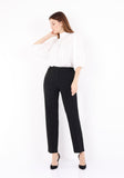 Straight Black Pants for Women with Elastic Waistband and Zipper Combined