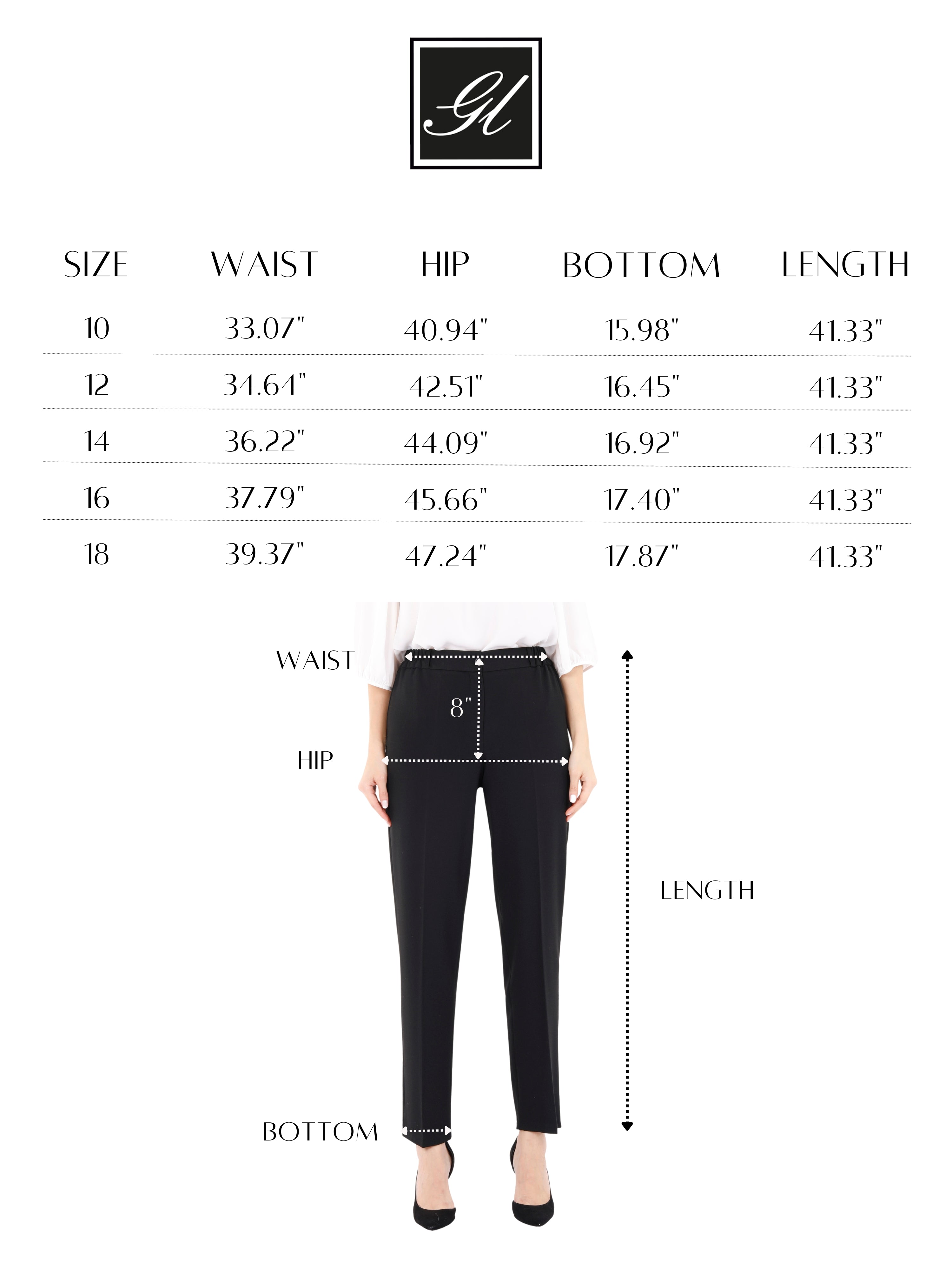 Straight Leg Black Pants for Women with Elastic Waistband