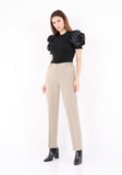 Straight Stone Pants for Women with Elastic Waistband and Zipper Combined