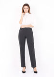 Pantalones rectos de carbón para mujeres con cintura elástica y cremallera combinadas