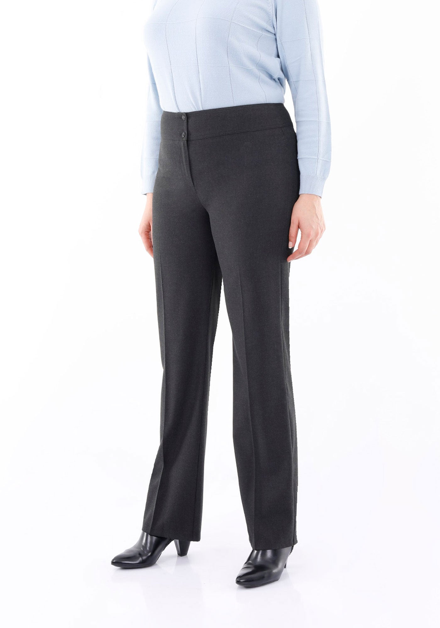 Charcoal Grey Women's Straight Leg Dress Pants Glinetex