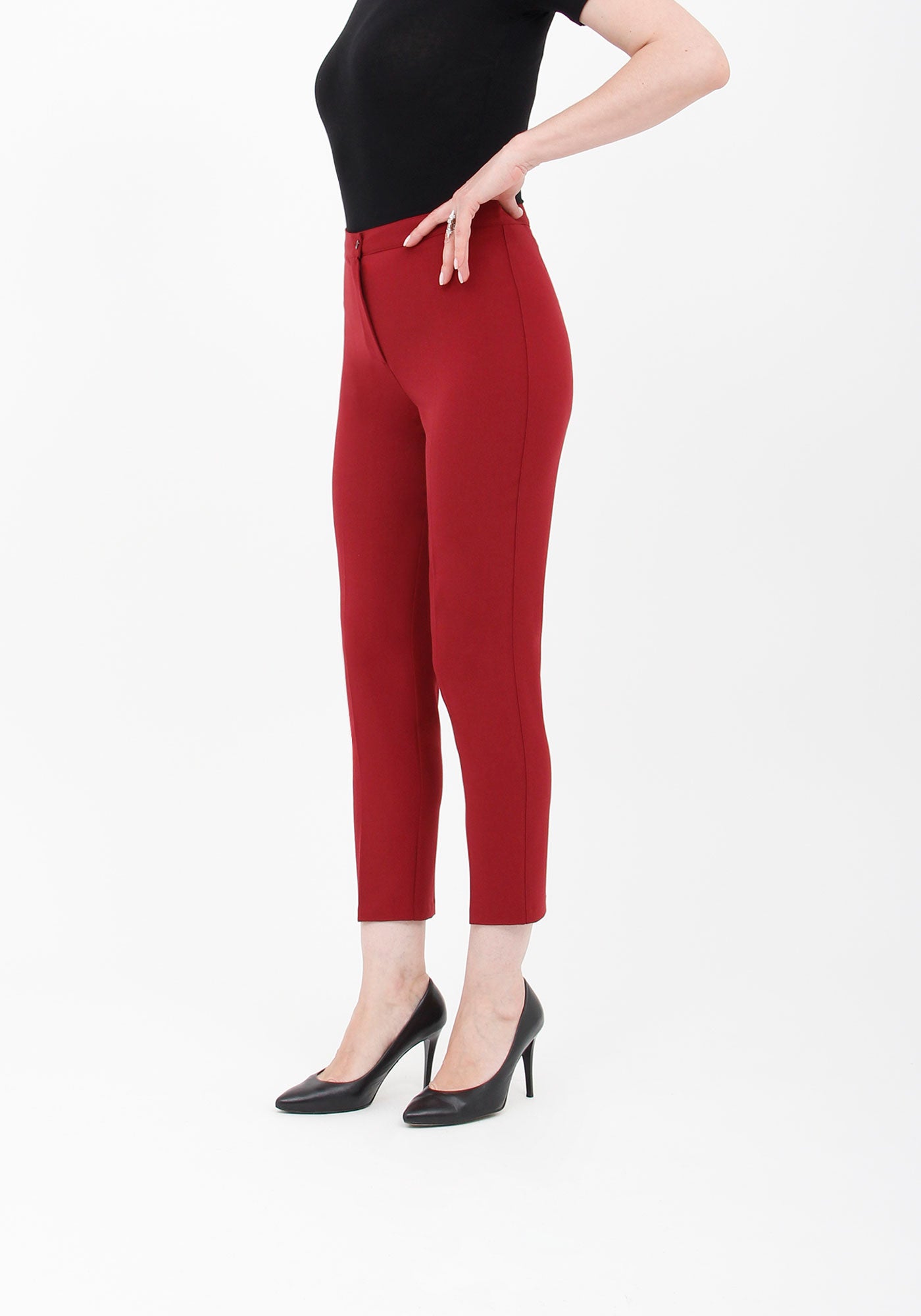 G-Line Women's Burgundy High Waist Slim Fit Stretchy Skinny Work Pants