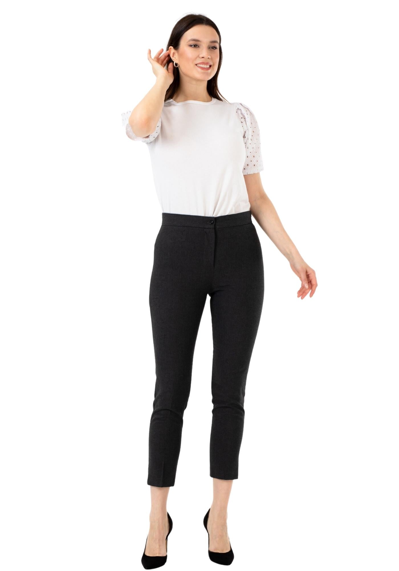 G-Line Women's Charcoal High Waist Slim Fit Stretchy Skinny Work Pants