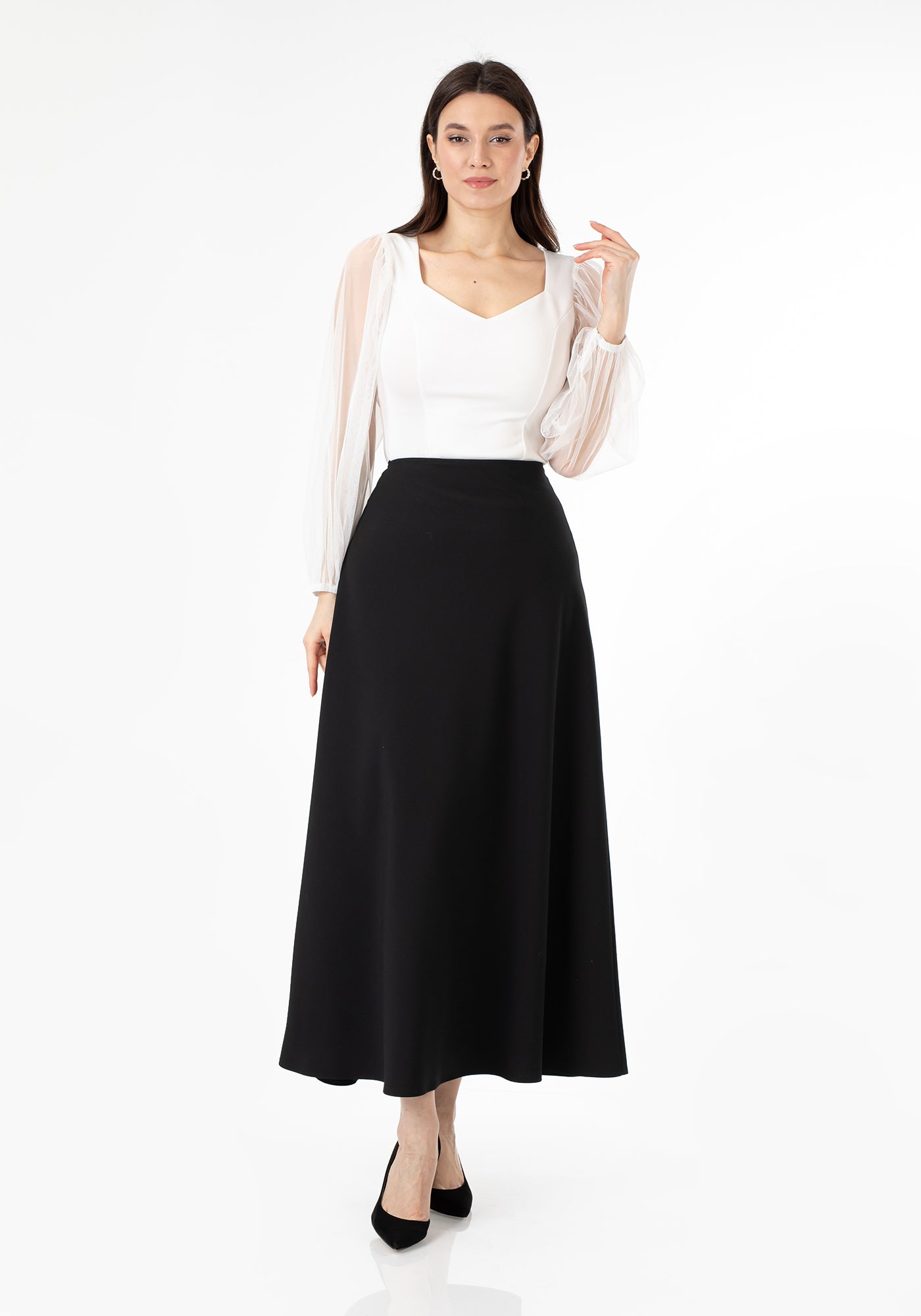 Black A-Line Style Comfy Maxi Dress Skirt G-Line