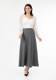 Grey A-Line Style Comfy Maxi Dress Skirt