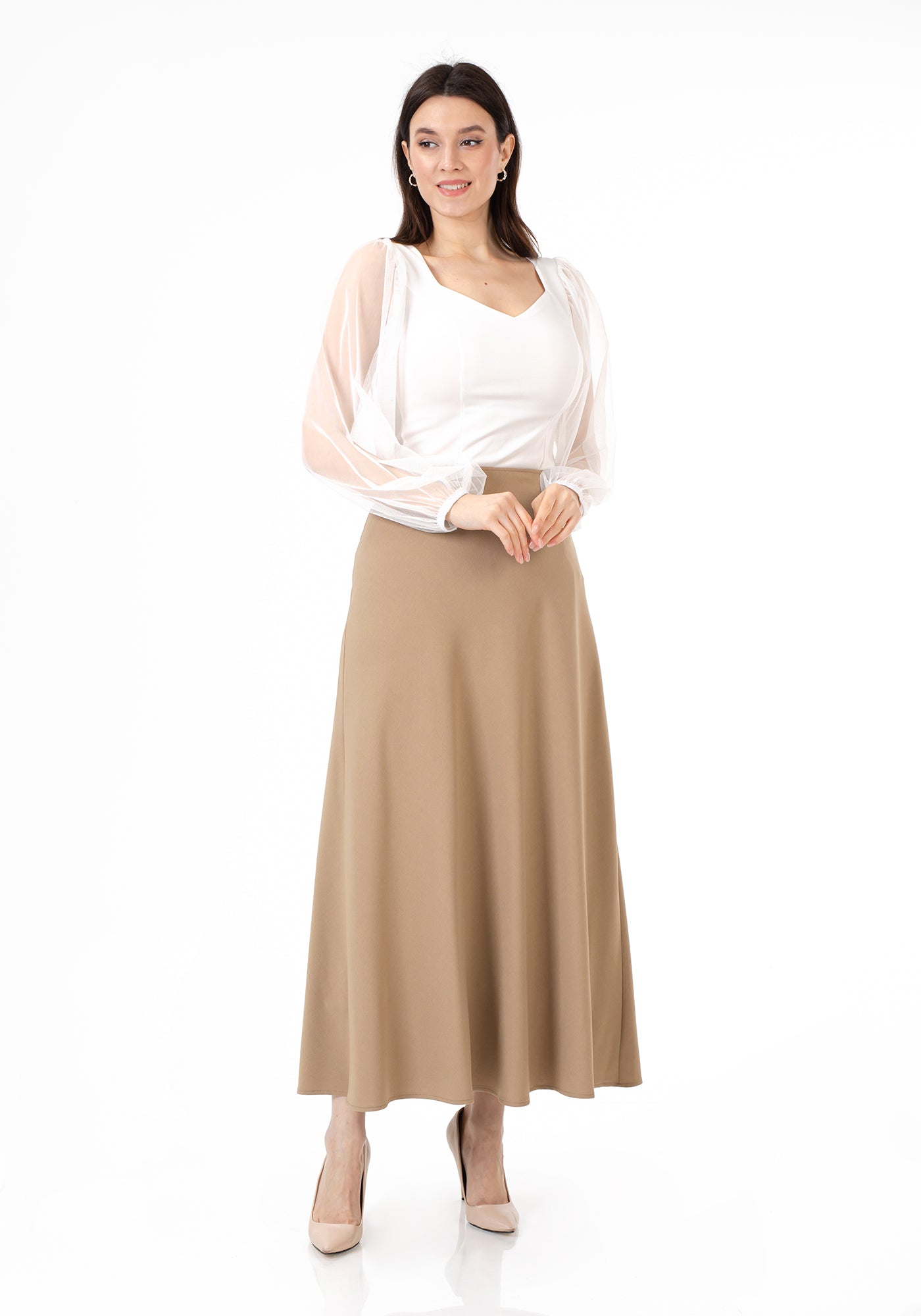 G-Line Camel A-Line Style Comfy Maxi Dress Skirt G-Line