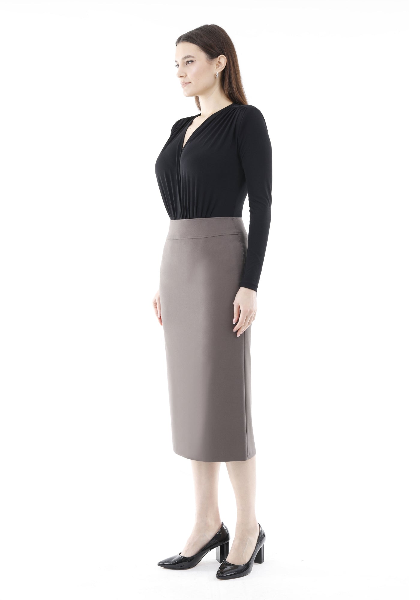 Mink Back Vented Midi Pencil Skirt for Women G-Line