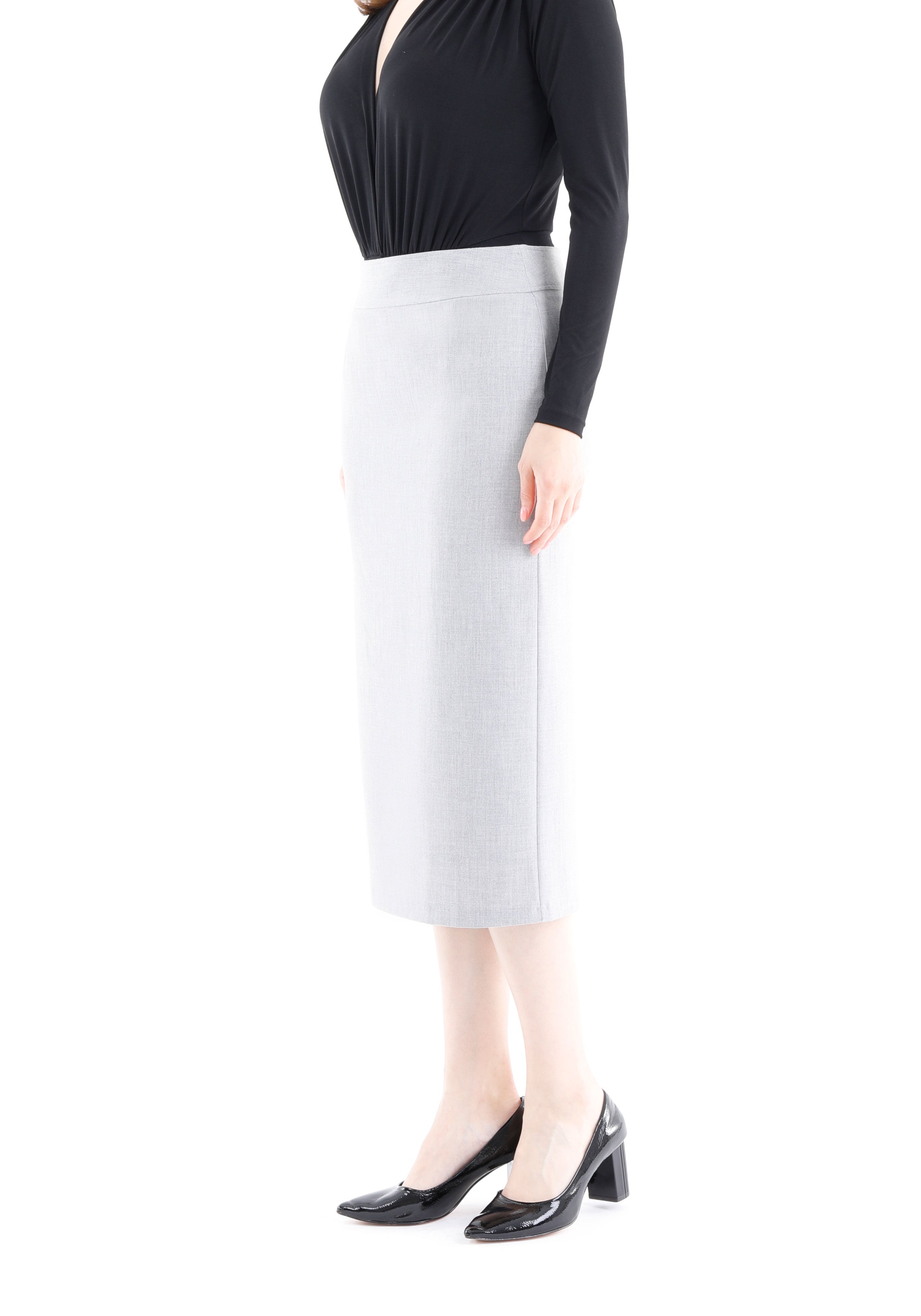 Light Grey Back Vented Midi Pencil Skirt for Women G-Line