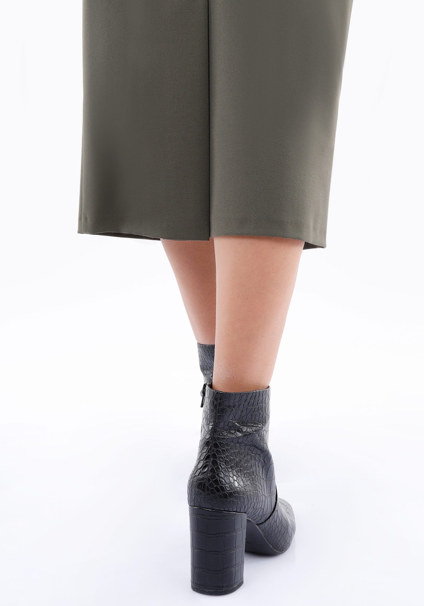 Almond Green Back Vented Midi Pencil Skirt G-Line