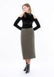 Almond Green Back Vented Midi Pencil Skirt for Women G-Line