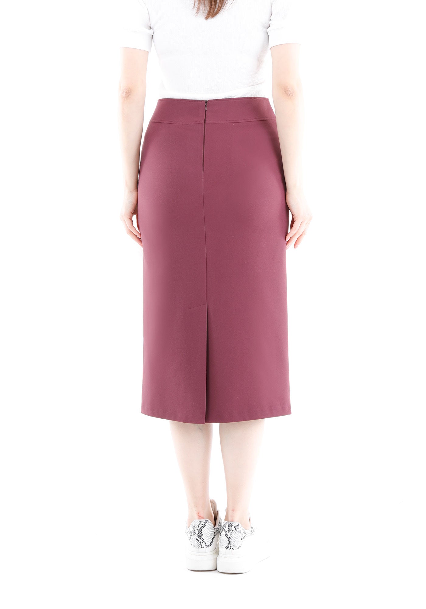 Dusty Rose Back Vented Midi Pencil Skirt for Women G-Line