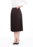 Women's Midi Thin Pleated Below the Knee Brown Skirt G-Line